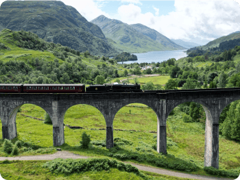 Jacobite Express going over Glenfinnan Viaduct on a Your Tour Scotland trip